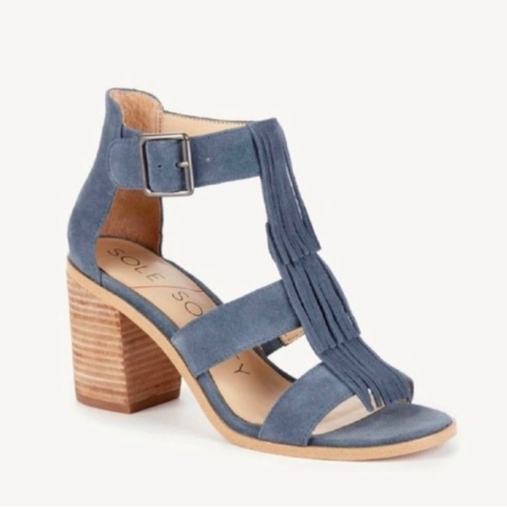 Bohemian Nomad Blue fringe Heels with Gladiator Design desert revival real suede
